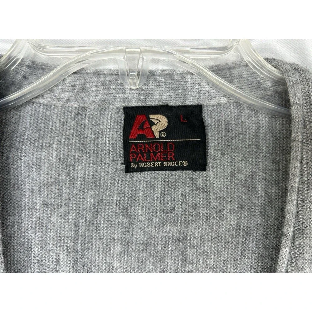 Vtg Arnold Palmer Gray Acrylic Union Made Cardigan Sweater Grandpa Large